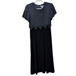 vintage Betsy's Things black velvet dress with lace overlay and beading size 6